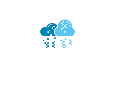 technology logo with clouds raining pixels