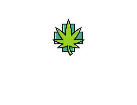 marijuana leaf over a cross o addition sign logo