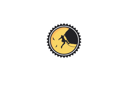 circular recreational sports logo featuring a rock climber