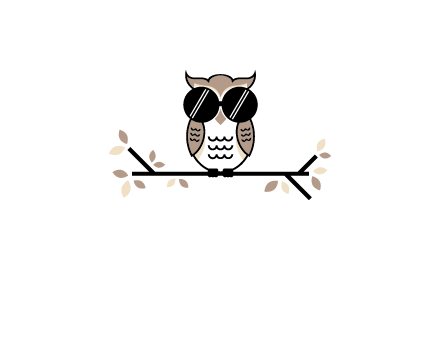 owl sitting on a branch wearing dark glasses illustration