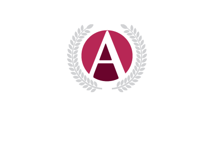 letter A inside circle with laurel wreath logo