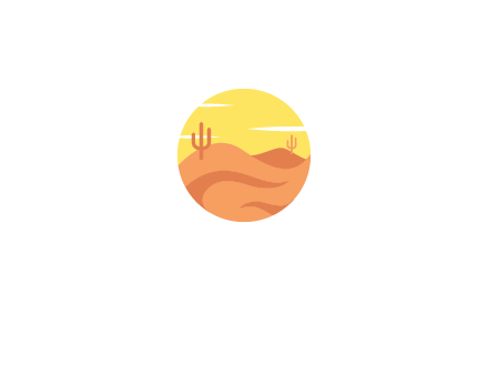 circular logo showing a desert landscape with cactus