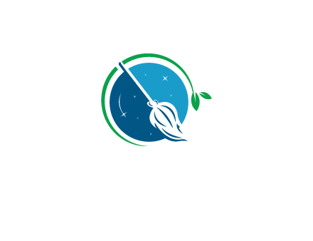 broom in the night sky or space with a green sprout around the logo