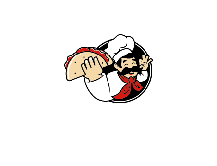 logo with a chef holding a taco