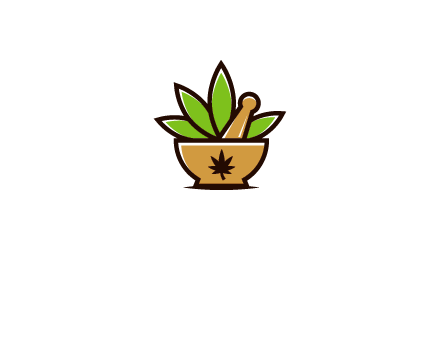 pharmaceutical or herbalists logo with leaves, mortar and pestle