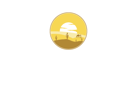 round logo showing sunset in a desert