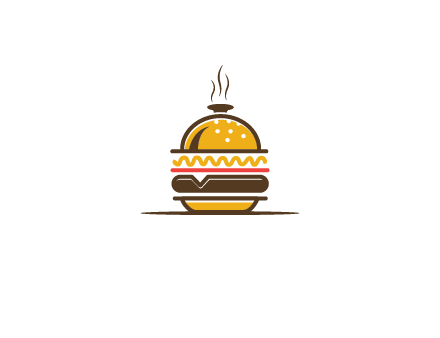 burger with a dish lid logo for an eatery