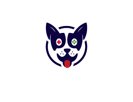 dog logo with gaming controls in eyes