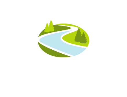 river flowing between trees and greenery for landscaping services logo