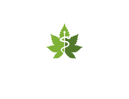 Rod of Asclepius inside marijuana leaf for a medicine logo