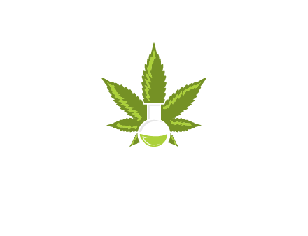 medical logo displaying laboratory flask with marijuana leaf