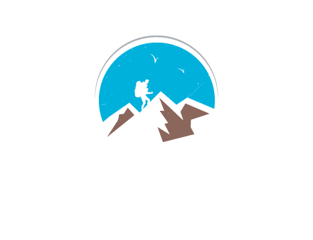 hiker climbing mountains logo