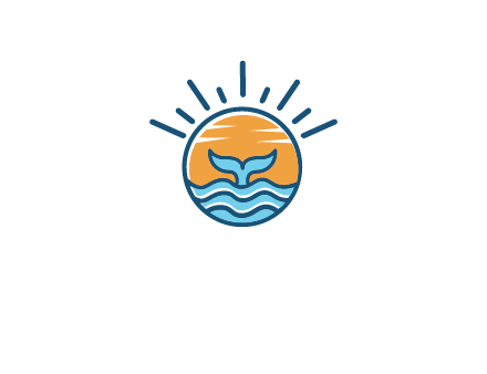 waves and the tail of a whale inside the sun logo