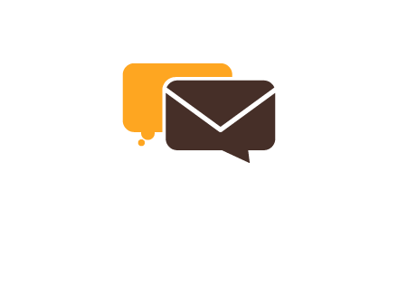 logo with a mail icon overlapping a chat or speech bubble