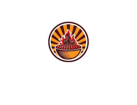 circular logo with a flaming grill