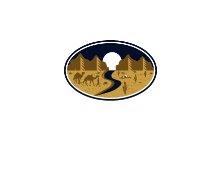 desert moon logo with camels and cactus