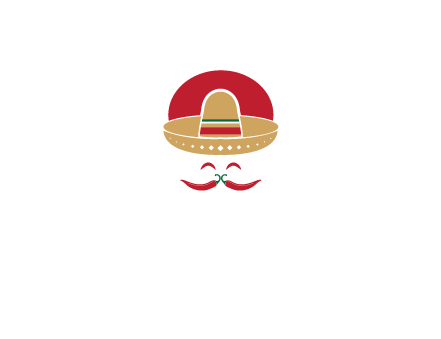 red chili peppers forming a face with moustache and eyes, wearing a Mexican hat