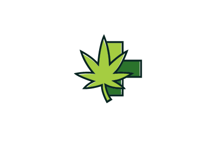 first aid sign behind marijuana leaf