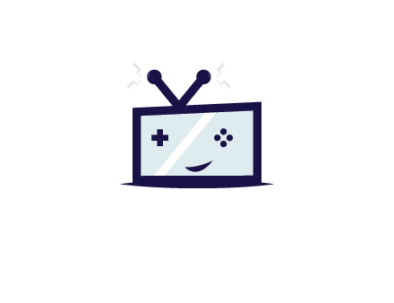 television with game controls forming face 