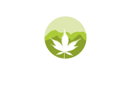 negative spacing marijuana leaf in circle with mountain fields