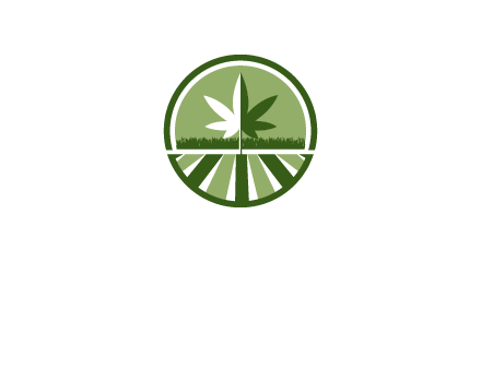 two tone marijuana leaf in circle with grass and field 