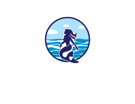 sea in circle behind mermaid