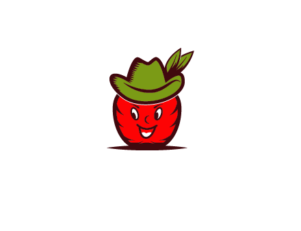 apple with face wearing hat with leaves