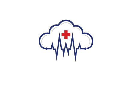 line art cloud with heart beat line and first aid sign