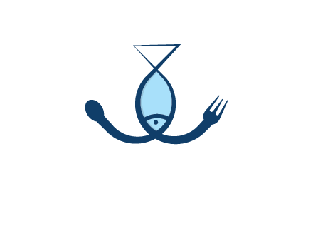 line art fish forming spoon and fork