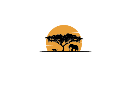 sun behind elephants and tree