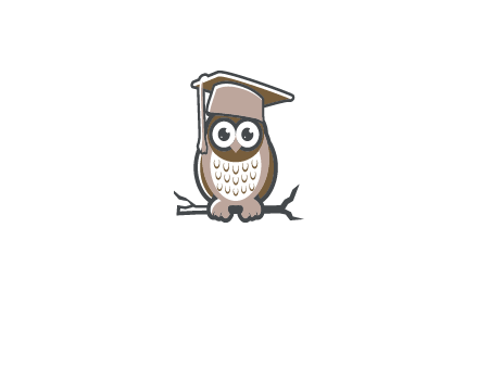 cute owl wearing scholar hat sitting on branch