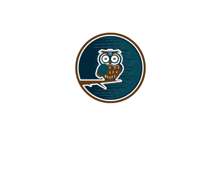 owl sitting on branch in circle