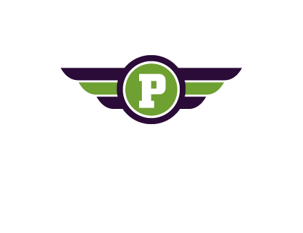 letter P in circle with wings