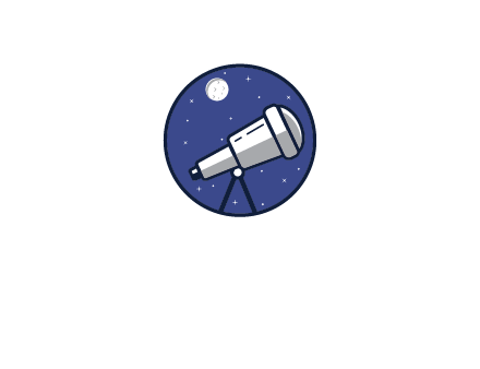 telescope with moon and stars in circle