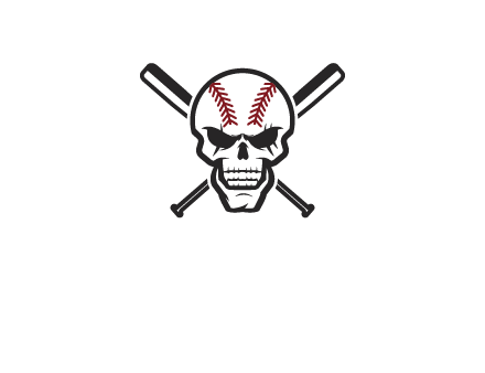 baseball bats behind skull with baseball pattern