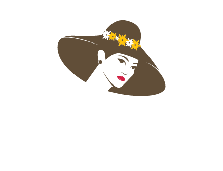 head of woman wearing flowers on fancy hat fashion logo icon