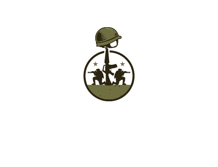 soldiers with star and gun with helmet in circle