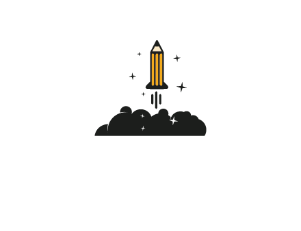 pencil as rocket with smoke and stars