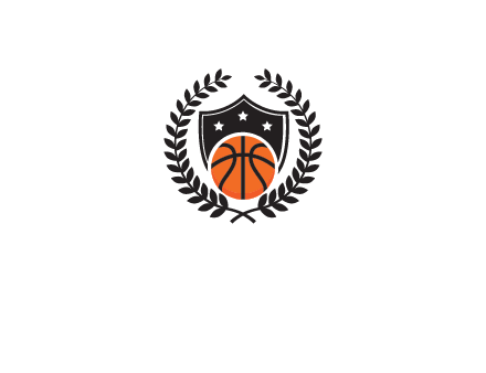 shield behind basketball with leaves