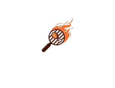 BBQ leg piece in magnifying glass with flame