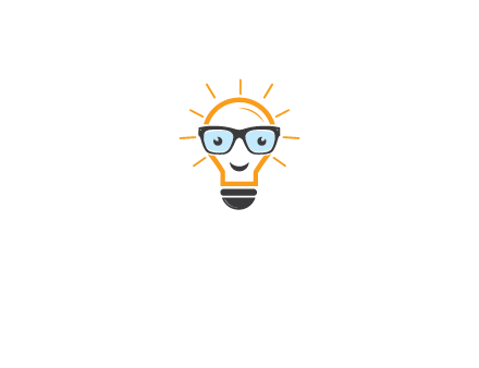 line art light bulb with face wearing glasses