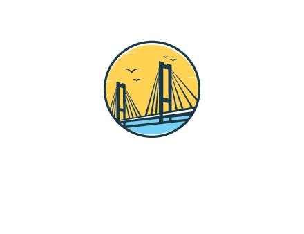 cable bridge with sea and birds in circle