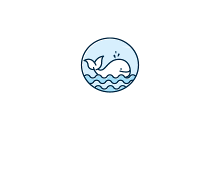 line art cute whale in sea in circle