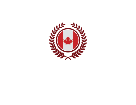 Canada flag in circle with leaves around