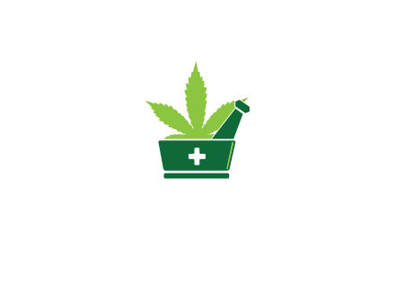 marijuana leaf with first aid sign mortar and pestle