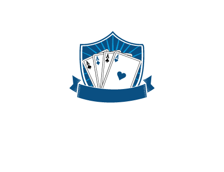 playing card in shield with banner