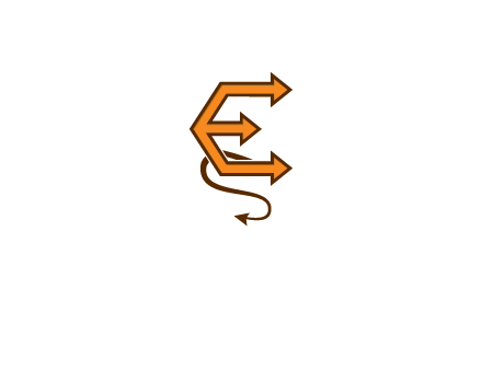 letter E with arrows and devil tail