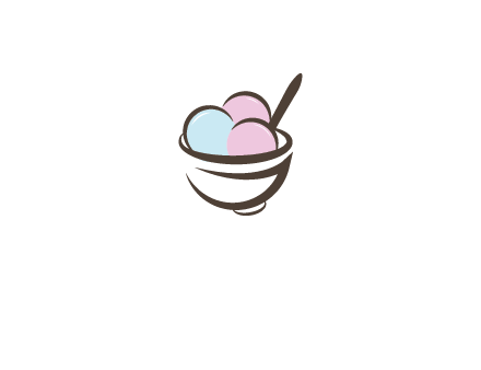 ice cream scoops with spoon in abstract bowl