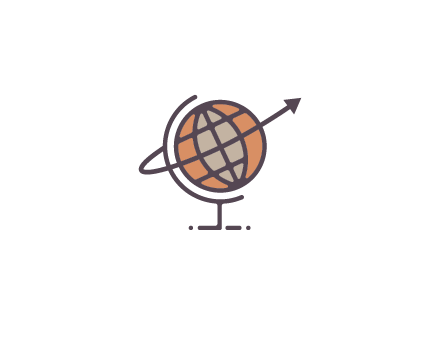 line art globe with arrow on swoosh