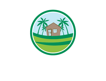 palm trees behind house in circle frame